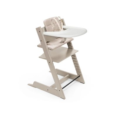 Stokke Tripp Trapp 2 con babyset, arnés, bandeja, cojín Cashmere Grey / Beige / White